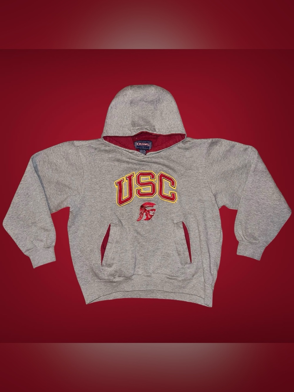 Vintage 1990s Champs Sports USC Trojans Embroidered Pullover Hoodie (Size Small)